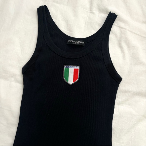 Dolce & Gabbana Tops - Dolce & Gabbana Black Ribbed Tank with Italian Shield Patch